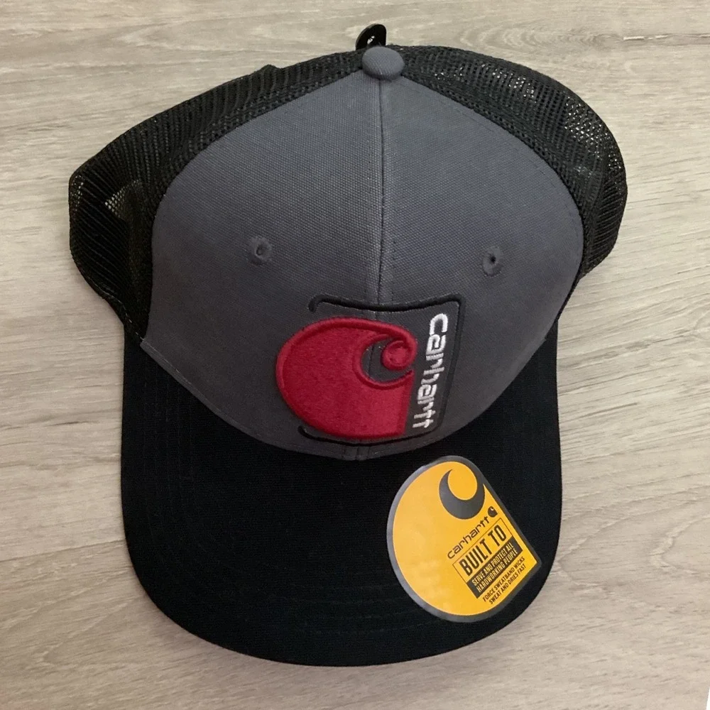 Carhartt Mens Canvas Mesh-Back C Patch Trucker Hat Grey Black AH6742-M NEW